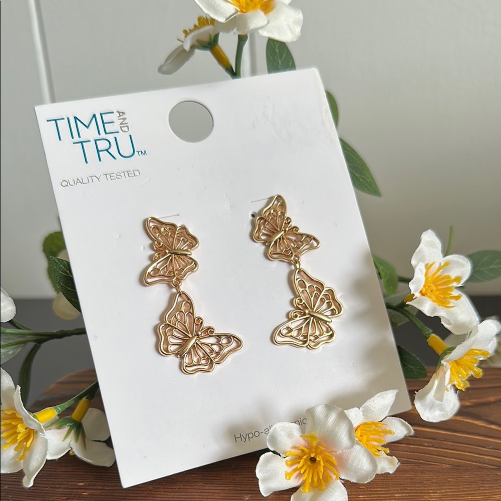 Time and Tru Gold Butterfly Earrings